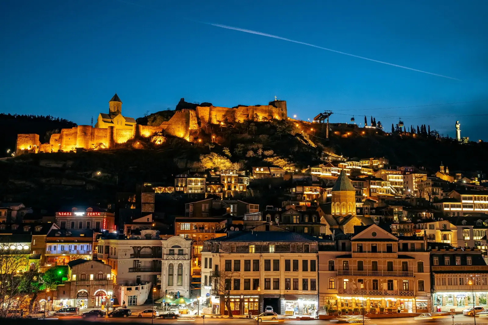 Tbilisi at night beneath Narikala Fortress